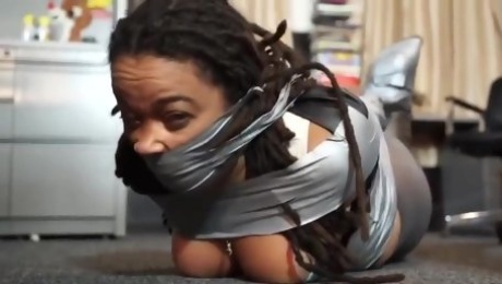 Black Girl In Grey Pantyhose Taped Up